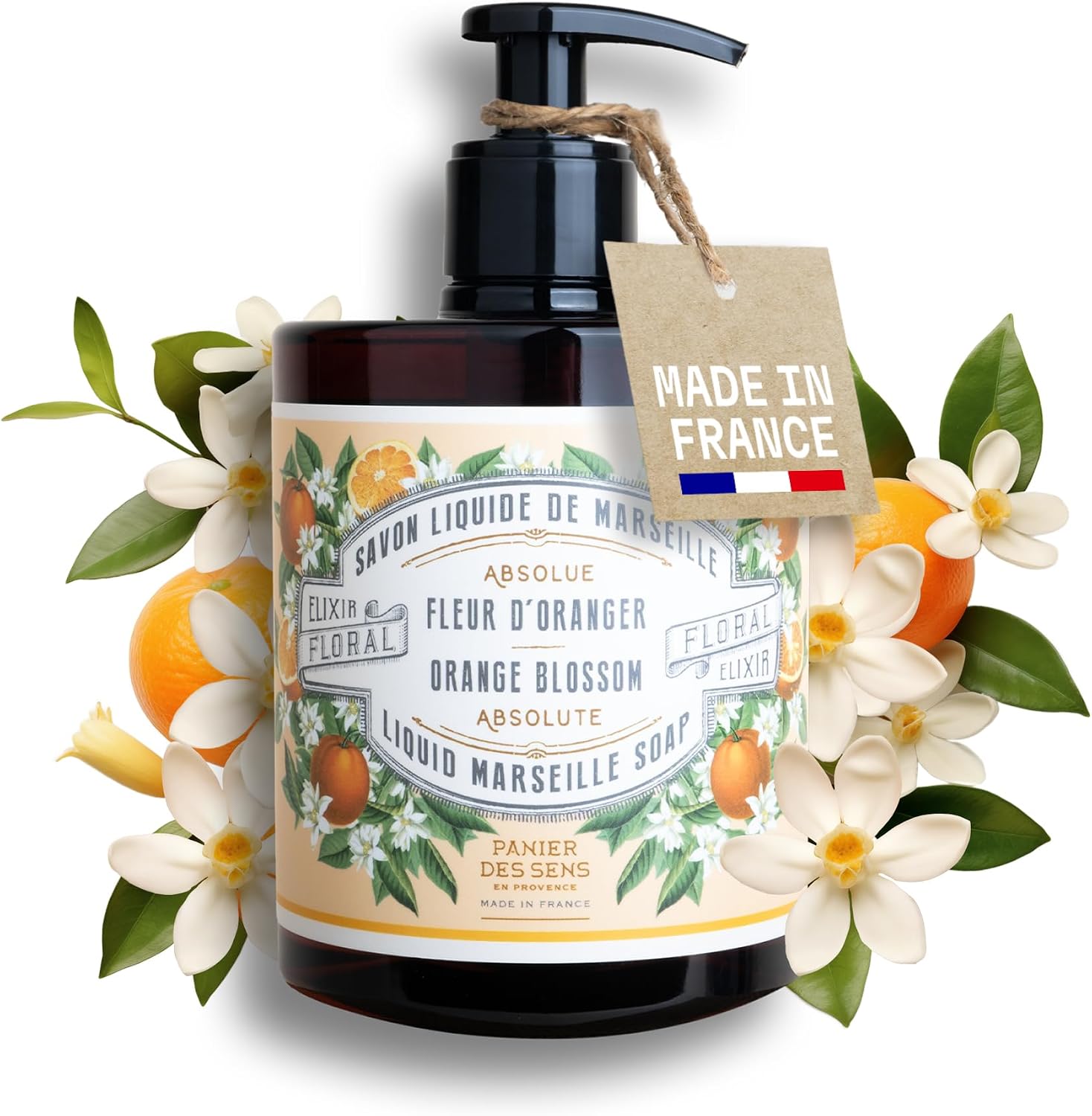 Panier des Sens Sapone Liquido Mani ai Fiori d'Arancio - Sapone di Marsiglia Liquido con Olio d'Oliva e di Cocco, 96% di Ingredienti Naturali Nutriente, Adatto Alla Pelle Sensibile - Sapone Mani 500ml