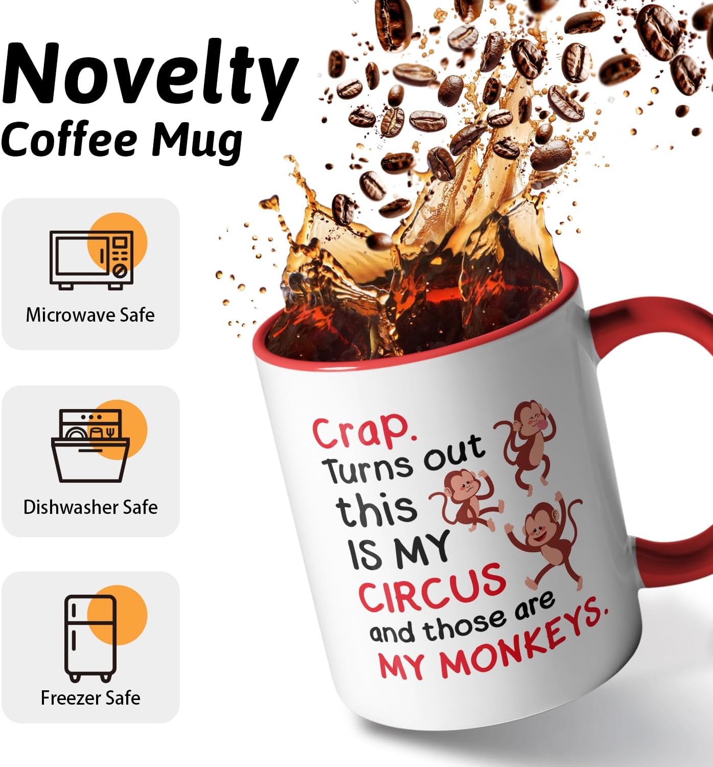 Crap Turns Out This Is My Circus And These Are My Monkeys Funny Double Sided Print Office Home Ceramic Coffee Mug, Gifts for Mother Boss Teacher Coworker Birthday Presents Mothers Day Parenting Gifts - Image 3