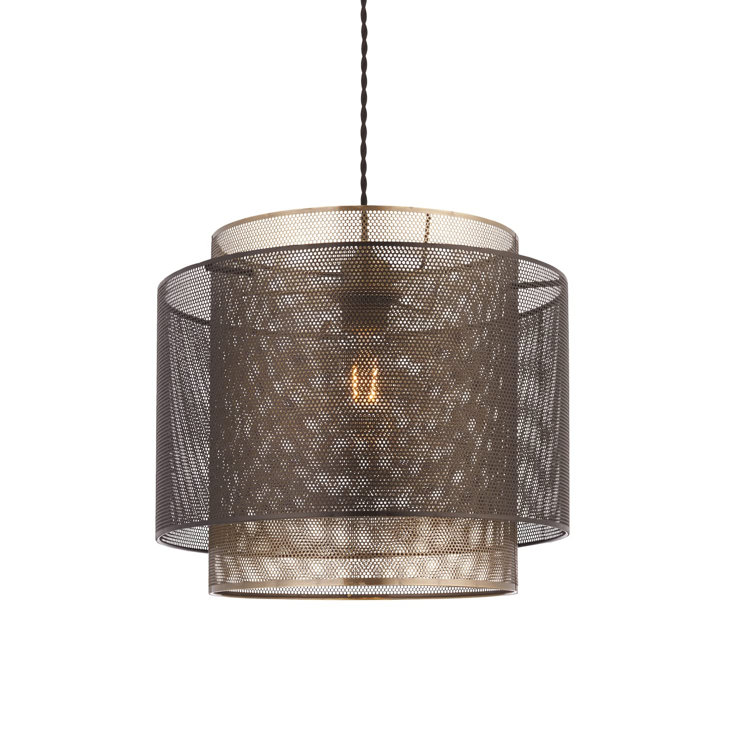 National Lighting Brady Matt Black & Antique Brass Mesh Dual Shade Ceiling Pendant Light Fitting 250mm