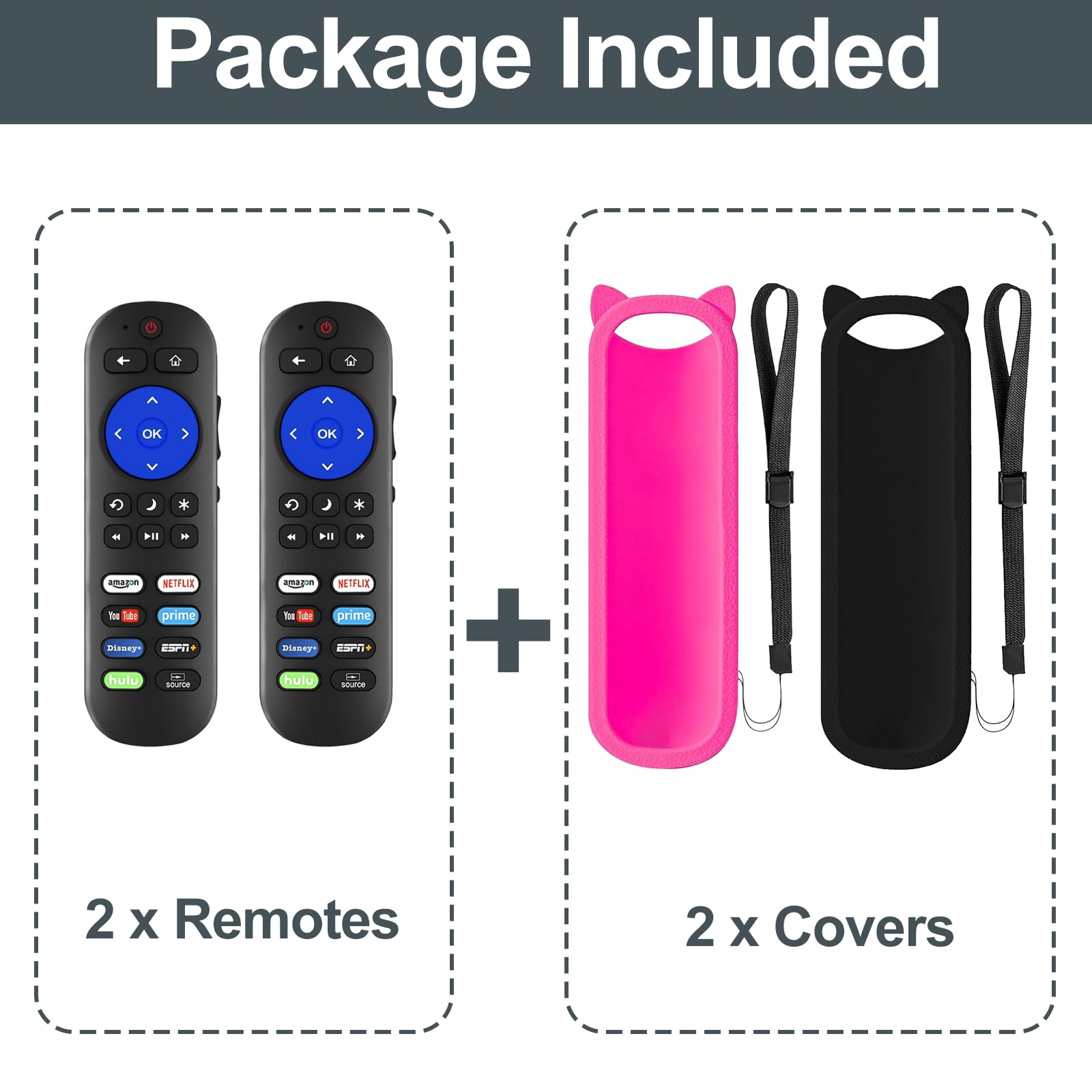 Pack of 2 Remote Compatible with Roku Remote, for Roku Player, for Roku TV Remote, for Roku Box 1 2 3 4, Express, Premiere, Ultra, for TCL Hisense Onn Roku TV with Anti-Lost Case