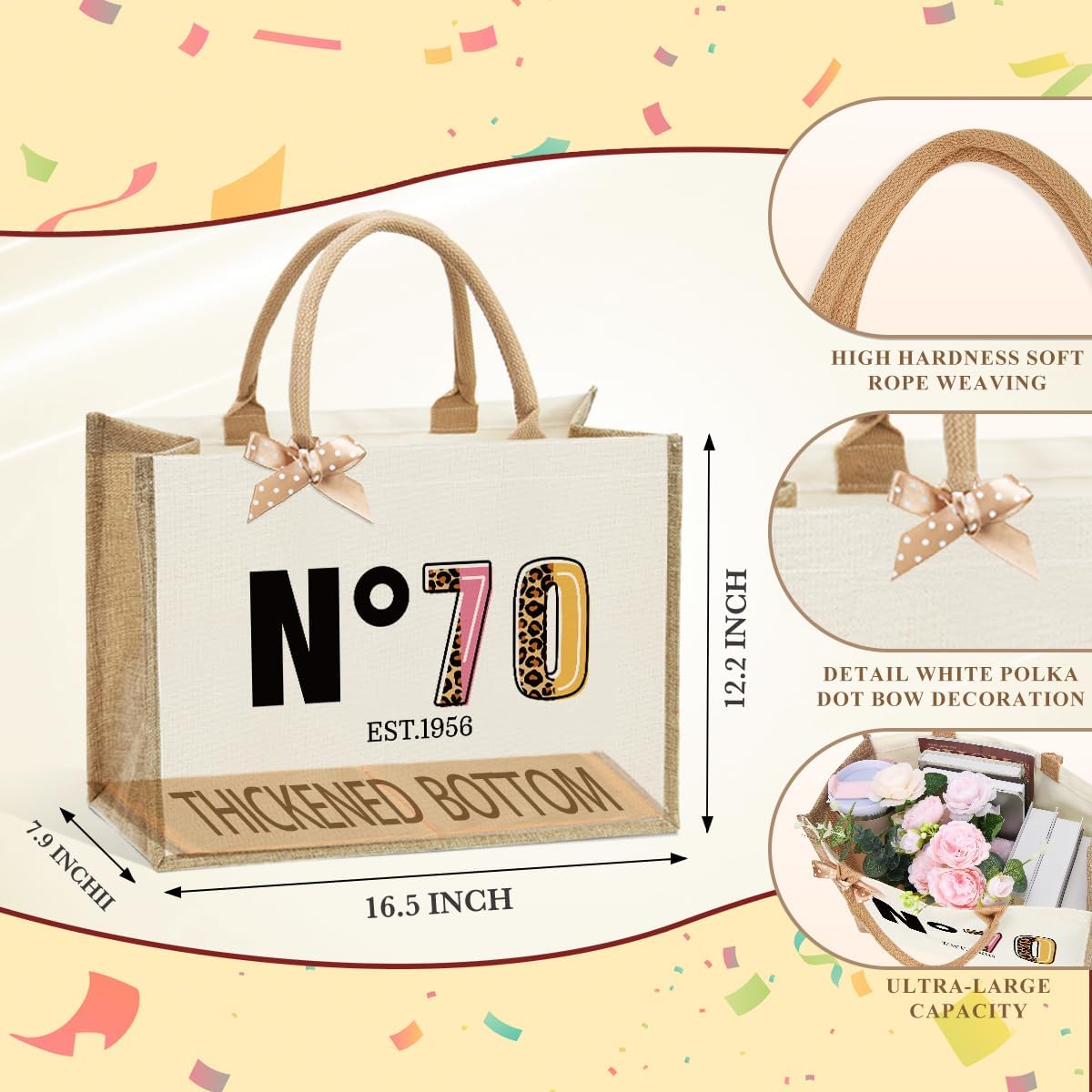 Jute Canvas Tote Bag for Women - 40th 50th 55th 60th 65th 70th 75th 80th Birthday, Mother's Day, Christmas Gift - Image 4