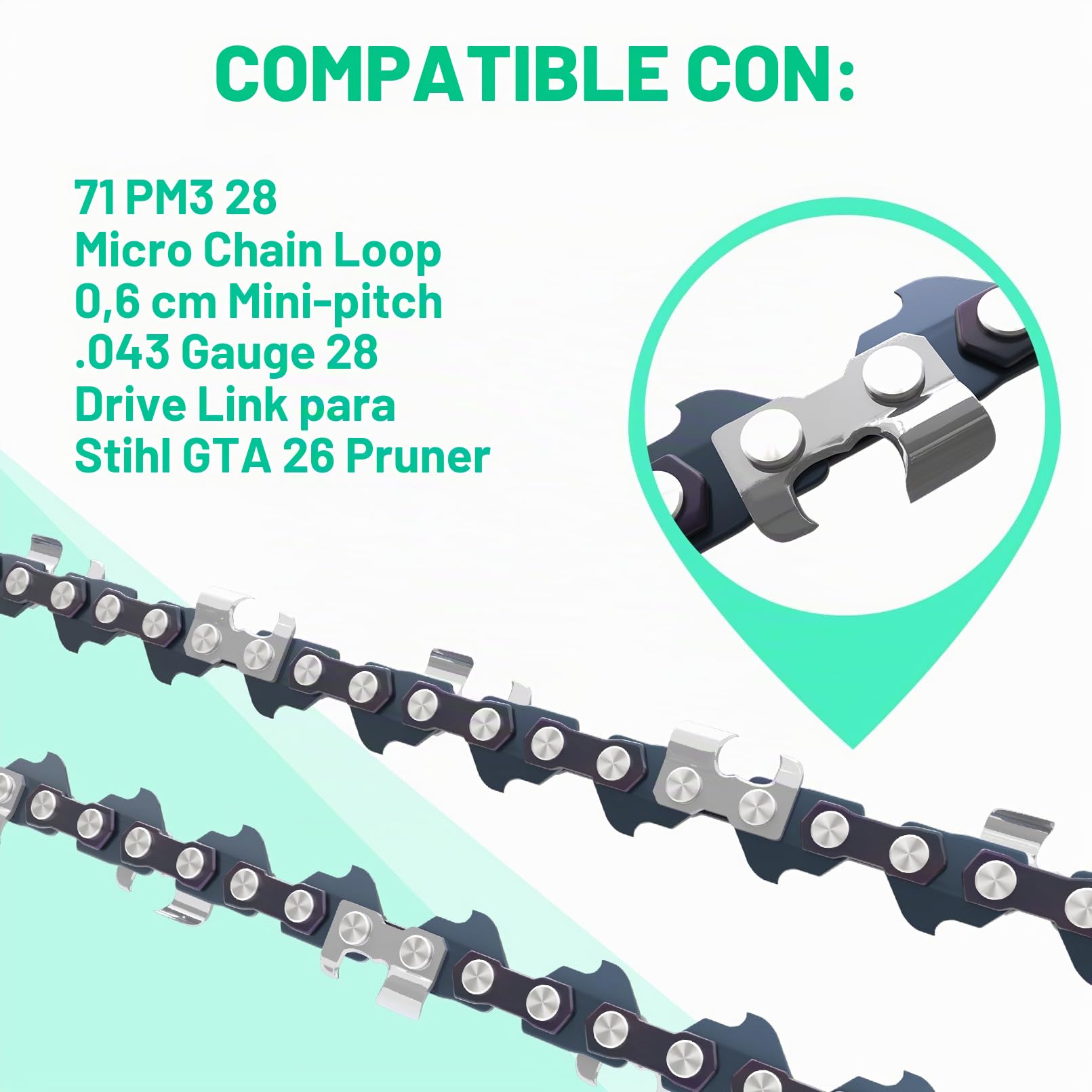 4" GTA 26 cadenas motosierra 1/4" 28 eslabones de accionamiento, ADEFOL 3 piezas 1,1 mm mini cadena motosierra accesorios para Stihl 36700000028