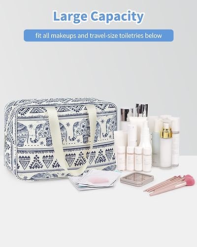 Miniatura 6 de Narwey Neceser de tamaño completo, bolsa de cosméticos grande, bolsa de maquillaje de viaje, organizador para mujeres y niñas, Elefante, Bolsa de