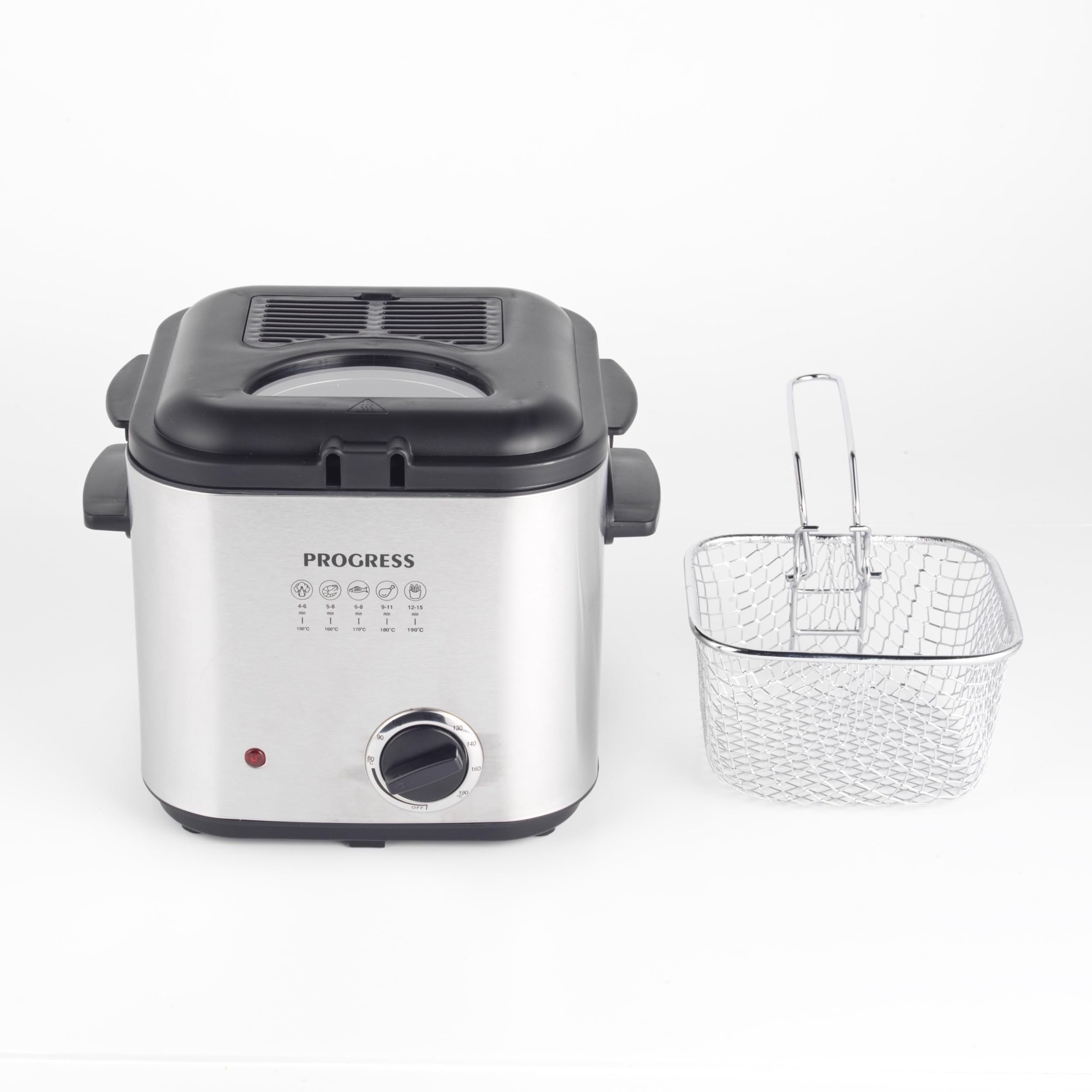 Progress EK5925P 1.5L Deep Fat Fryer – Removable Frying Basket with Detachable Handle, Adjustable Temperature Control, Non-Stick Cooking Bowl, Non-Slip Feet, Viewing Window, Compact Design, 840W