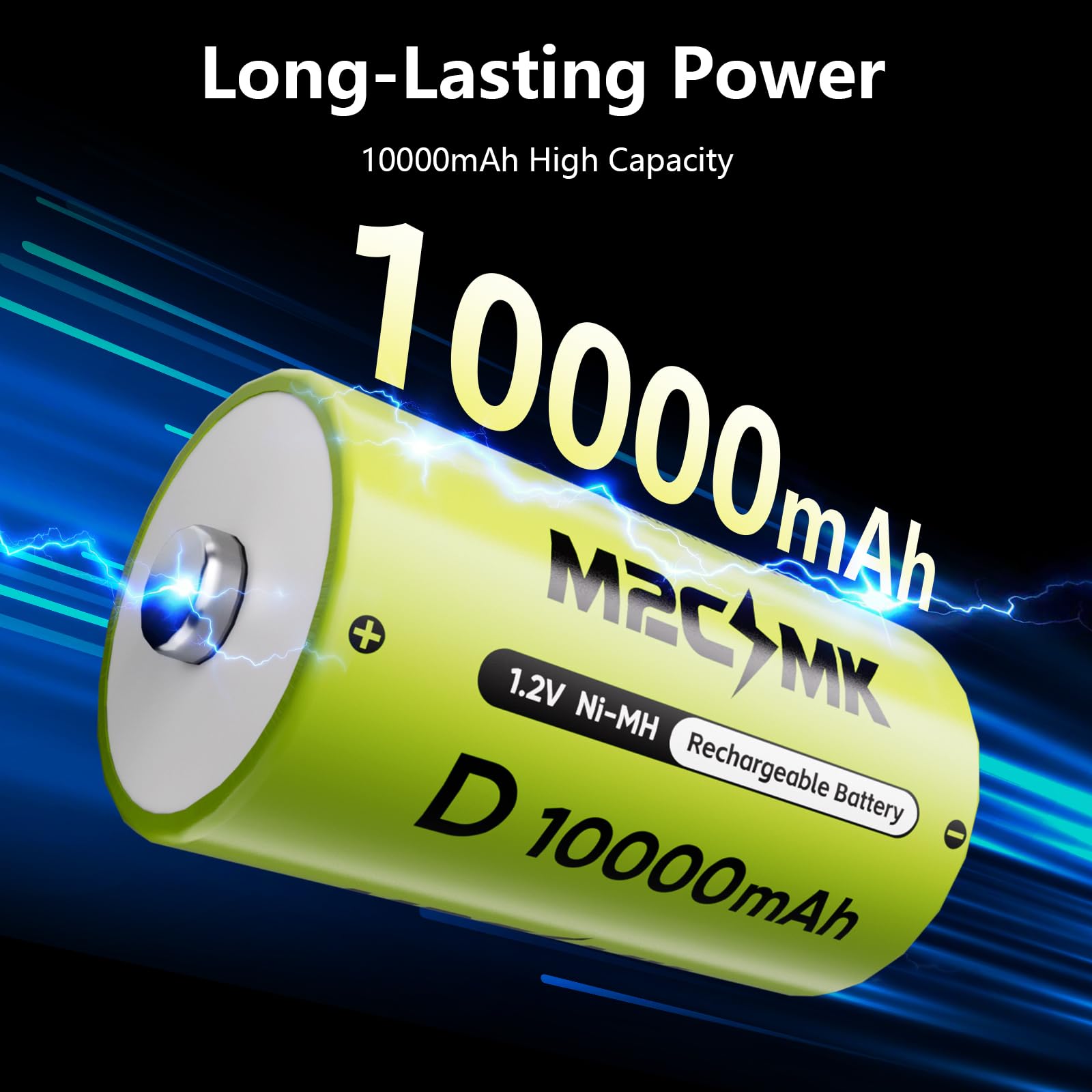 Paquete de 4 baterías recargables NiMH D de 10000 mAh con cargador | Baterías D recargables con cargador LED inteligente de 4 ranuras, entrada USB tipo C