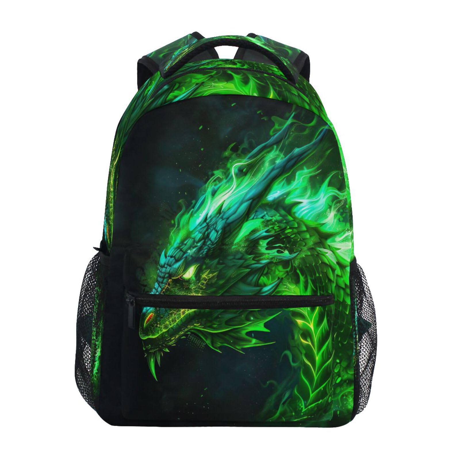 xigua Green Fire Dragon Backpacks College School Bag Shoulder Casual Travel Daypack Hiking Camping