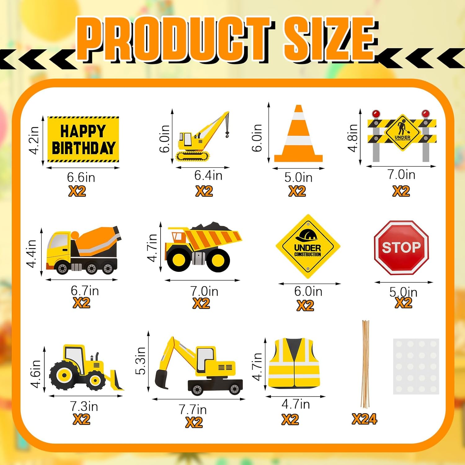 Jenaai 46 Pcs Construction Birthday Party Supplies Mini Table Centerpiece Cardboard Cutout Vehicles Traffic Cones Table Runner for Construction Birthday Party Decorations