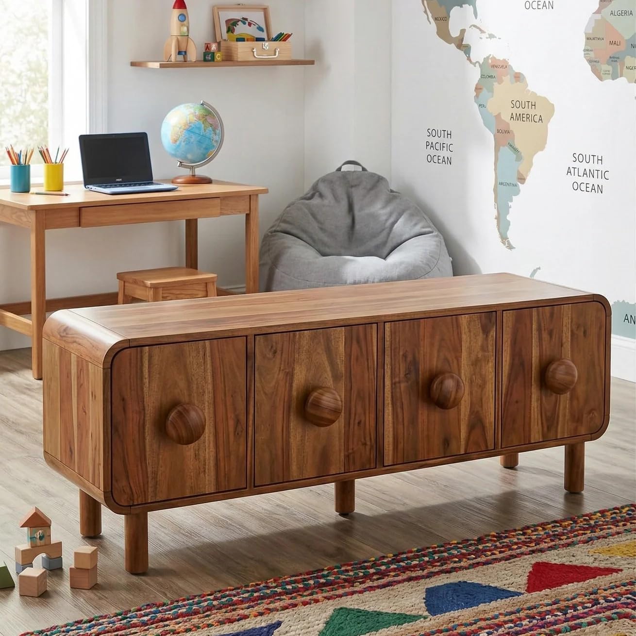 Solid Sheesham Wood Sideboard Cabinet with 4 Door Storage | Wooden Kitchen Cabinet, Crockery Unit for Dining and Living Room Storage Furniture (Natural Finish)-picture-24