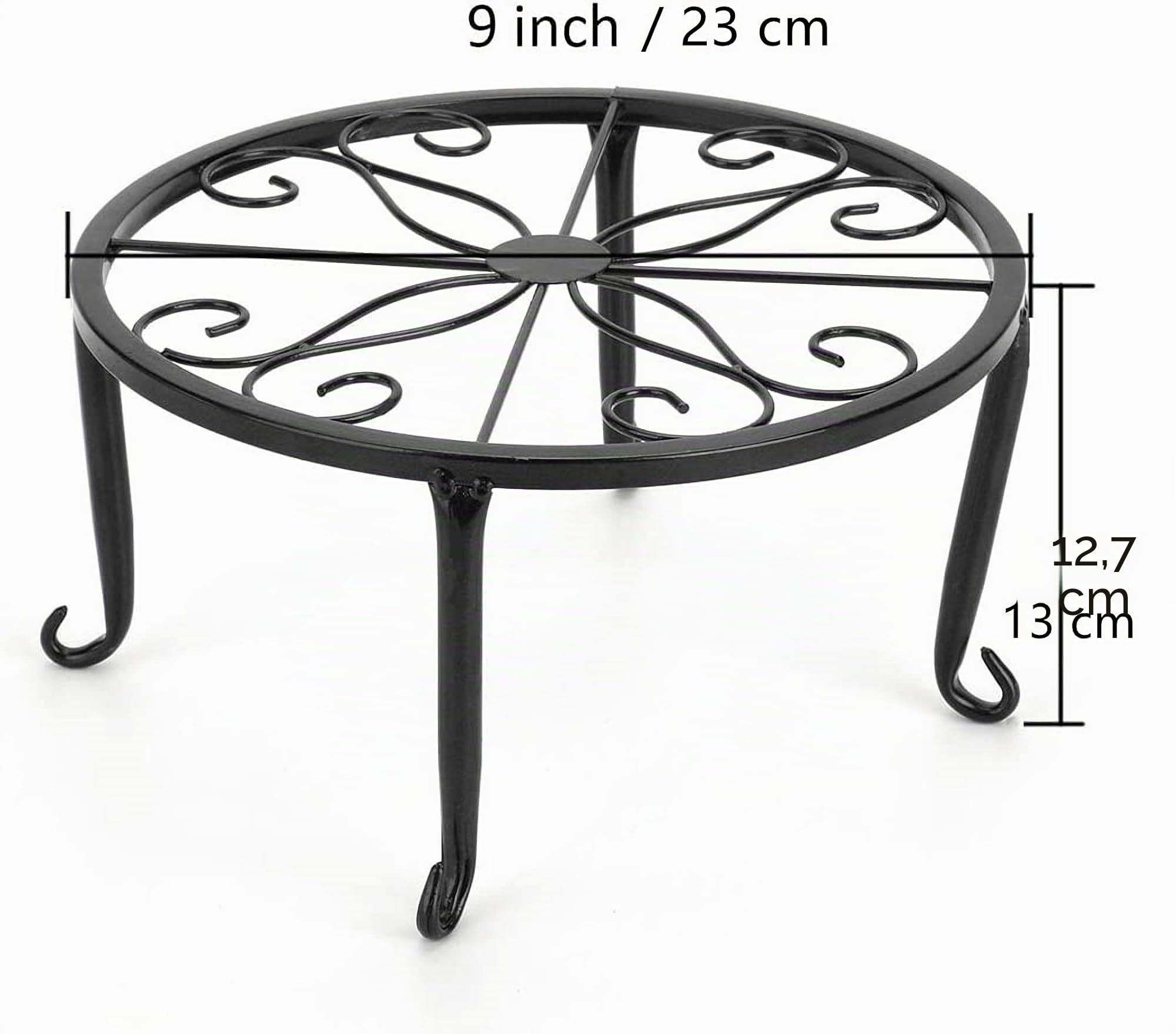 Tosnail Tebery Juego de 4 soportes resistentes de metal para plantas y macetas de jardín - Soporte de hierro a prueba de óxido para interior y exterior, negro