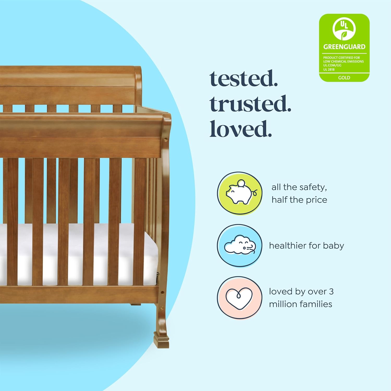 daVinci Kalani 4-in-1 Convertible Baby Crib - GREENGUARD Gold Certified Convertible Crib to Toddler Bed, Daybed, Full-Size Bed - Strong, Easy to Assemble - Four Adjustable Mattress Heights - Chestnut