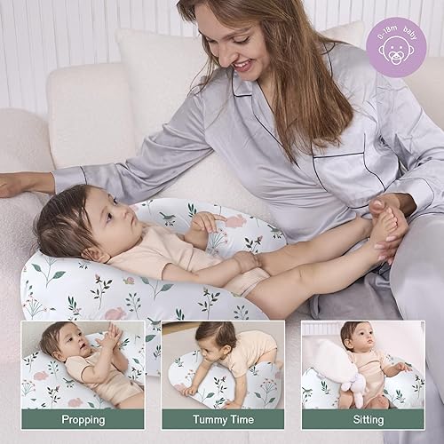 Vista 134 de Little Grape Land - Almohada de lactancia para bebés, de apoyo, alimentación con biberón, tiempo boca abajo, con funda lavable a máquina y relleno