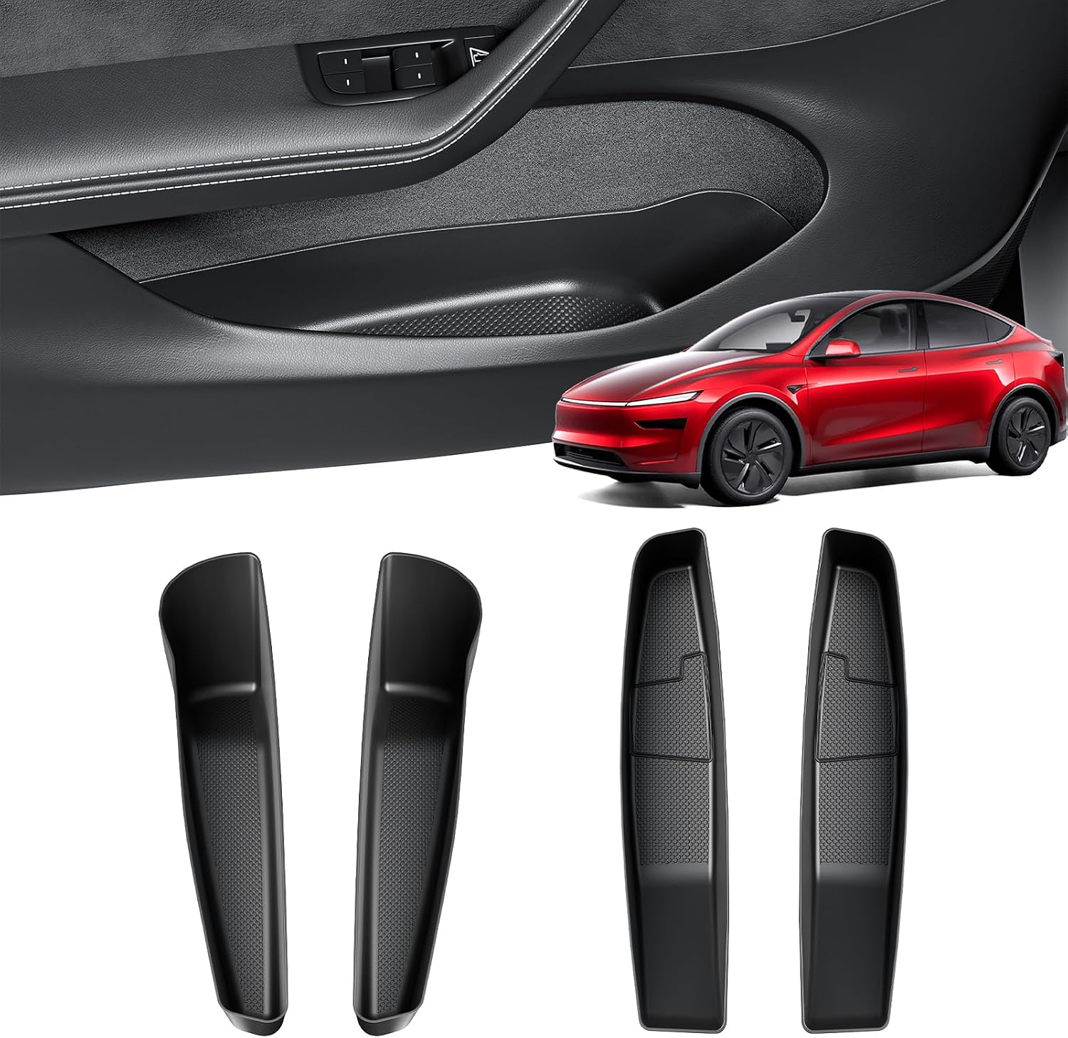 Wigoo 2026 Upgrade Tesla Model Y Juniper Accessories Door Pocket Liners [Protective Design & Neat Organization] Door Side Storage Box for Tesla Model Y Juniper 2025~2026 [4 PCS]