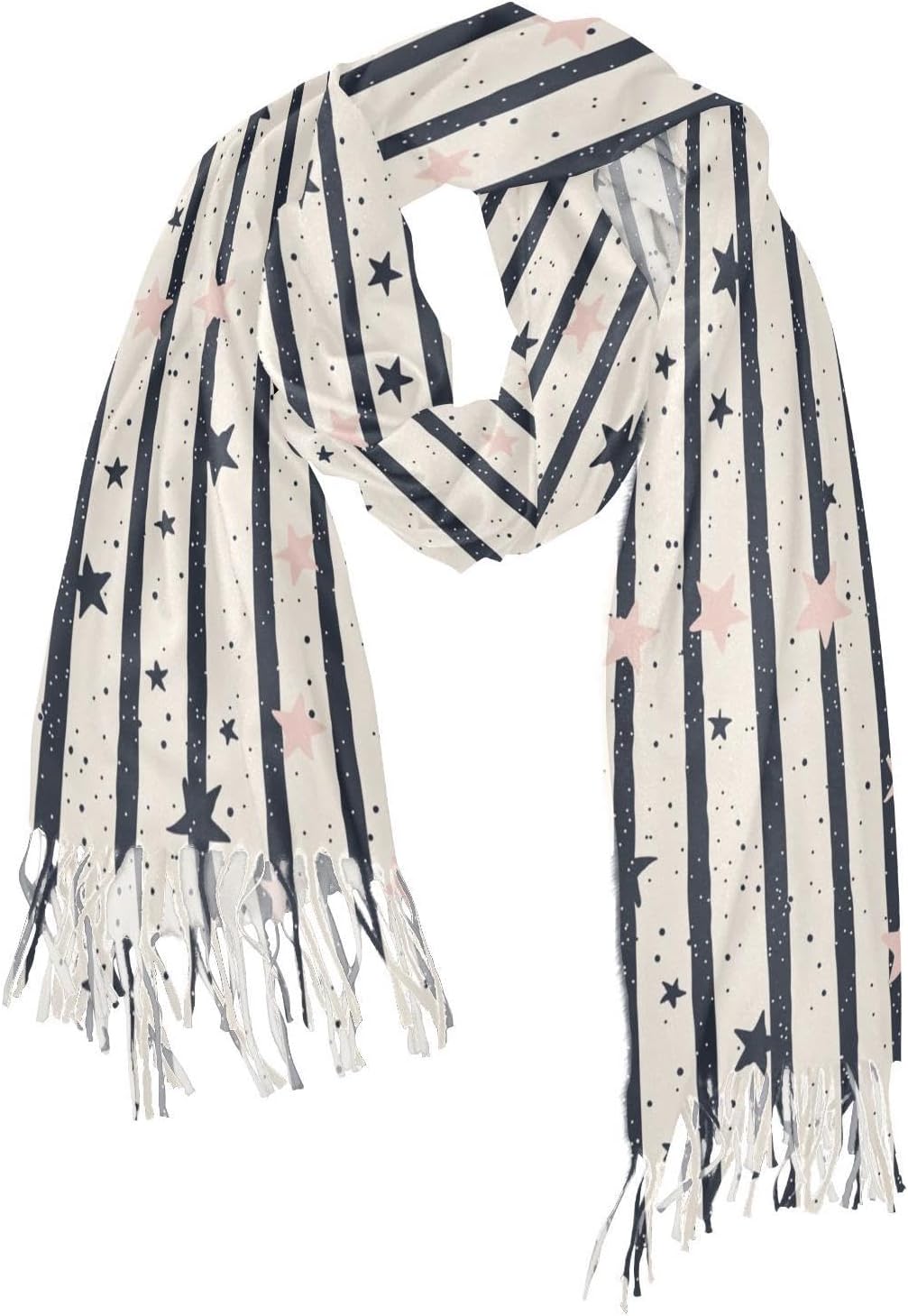 Winter Scarf for Women Stars Dots Stripes Fashion Tassel Shawl Wraps for Women, Cold Weather Warm Womens Scarves Soft Long Scarf