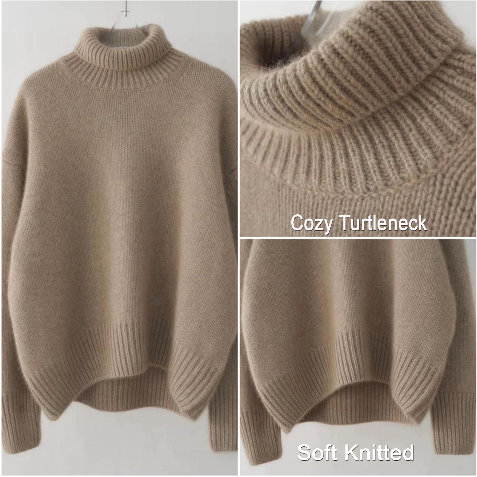 Generisch Maglione da donna in cashmere di alta qualità, con colletto alto, morbido, oversize, per autunno e inverno, in cashmere, con colletto alto