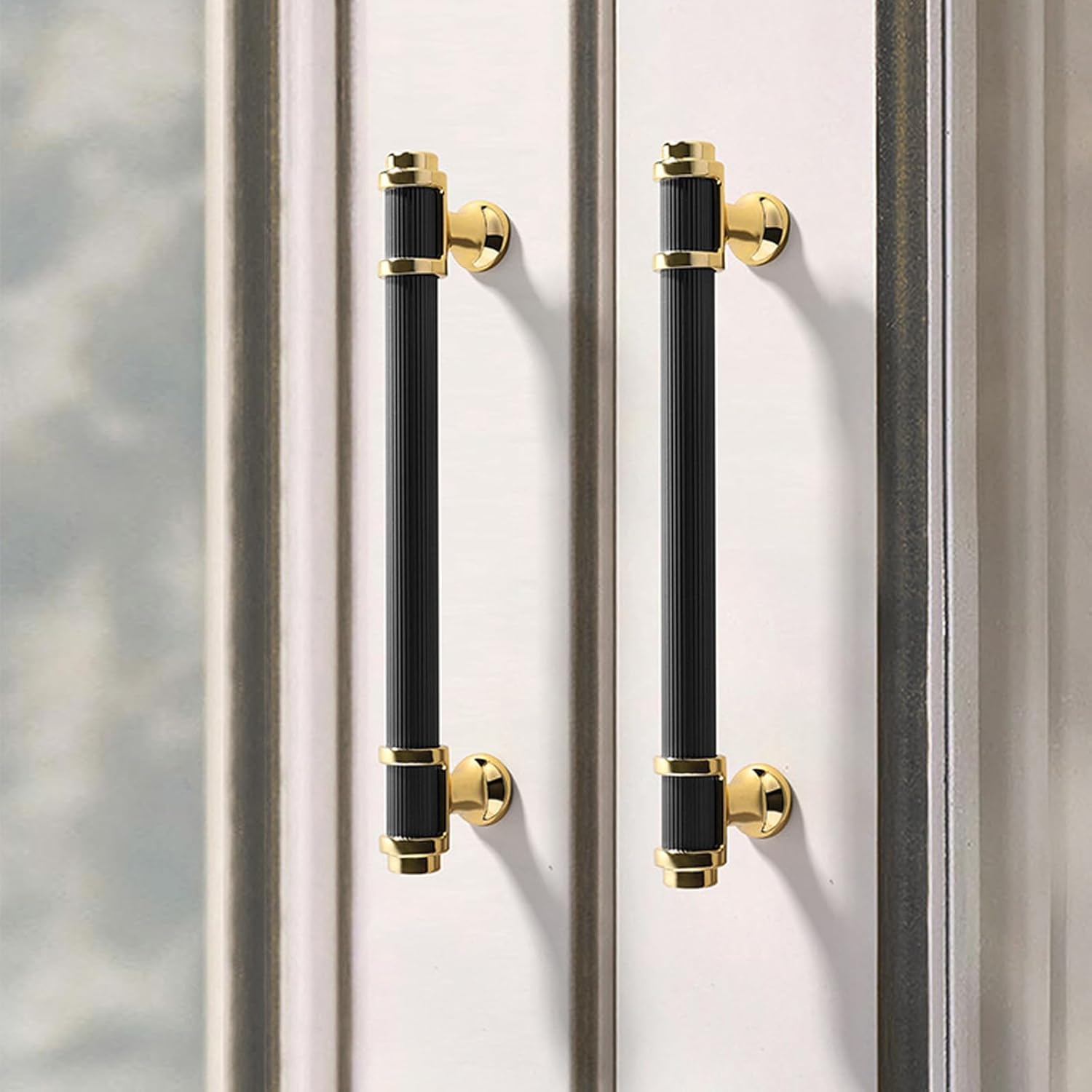 2 Pack Cabinet Handles Matte Black and Gold Kitchen Cabinet Pulls Modern Dresser Drawer Knobs for Bathroom Bedroom Closet Zinc Alloy Furniture Hardware (Overall Length 8.81in/224mm)