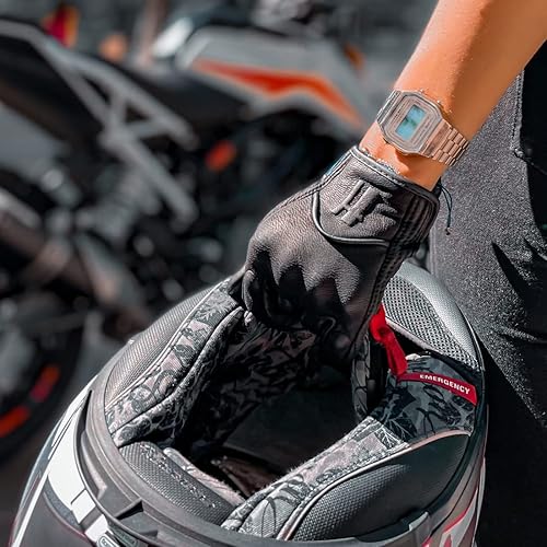 Miniatura 2 de Harssidanzar Guantes de moto para mujer, guantes de cuero para motocicleta, guantes de motocicleta, carreras de carretera, ciclismo, escalada,