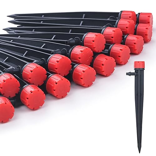 100 emisores de riego por goteo para tubos de riego por goteo de 14 pulgadas, goteros de flujo de agua ajustables de 360 grados en estaca de flecha