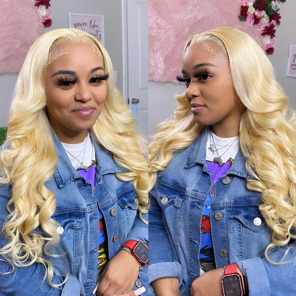 613 Closure with Bundles 613 Bleached Blonde Human Hair Bundles and  Transparent Color Lace Closure Brazilian Body Wave 9A Remy Human Hair  Extension
