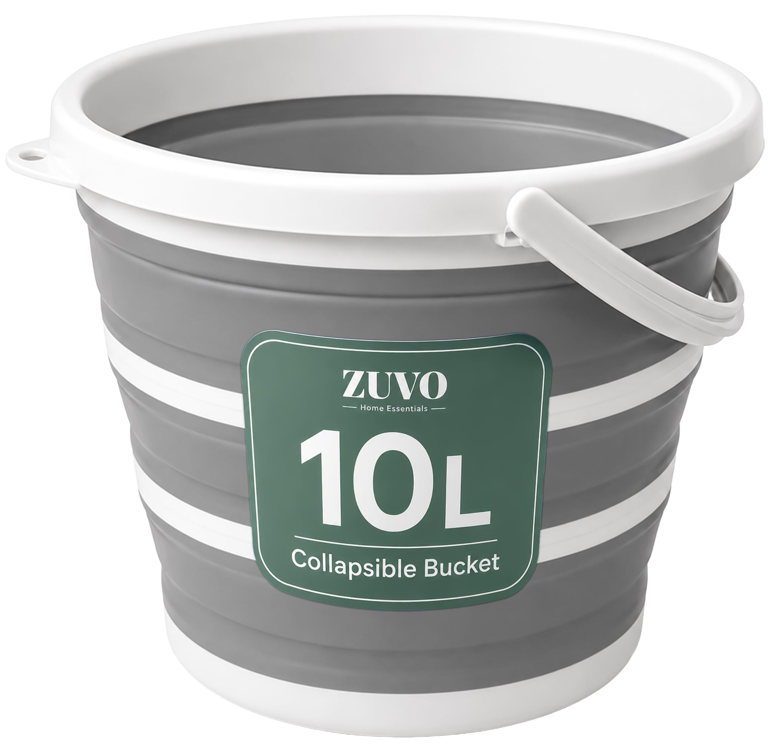 Zuvo Collapsible Bucket 10L, Silicone Foldable Bucket, White and Grey