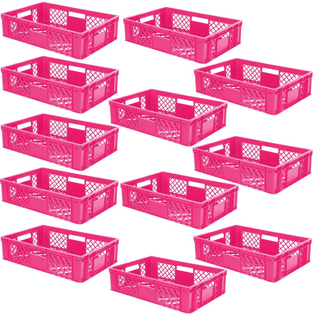 12er-Set Eurobehälter/Stapelkorb Durchbrochen – PE-HD, Lebensmittelecht, 600x400x150 Mm, Pink – Industriequalität