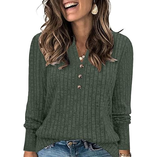 Plus Size Tops for Women Long Sleeve V Neck Button Down Shirts Casual Loose Tunic Sweaters Fall Winter Outfits L-4XL