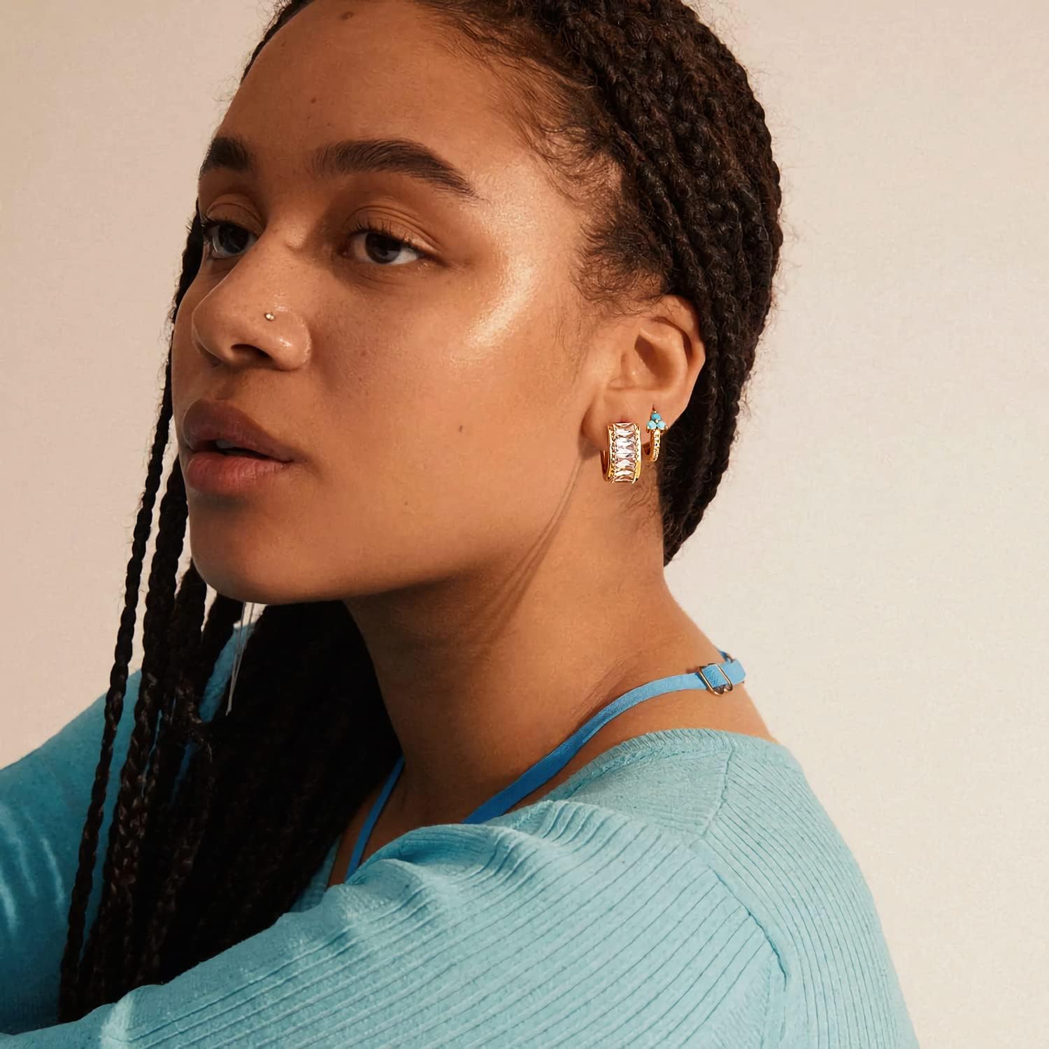 MYEARS Women Gold Earrings Huggie Hoop Cubic Zirconia 14K Gold Plated Small Simple Hypoallergenic Everyday Jewelry - Image 2