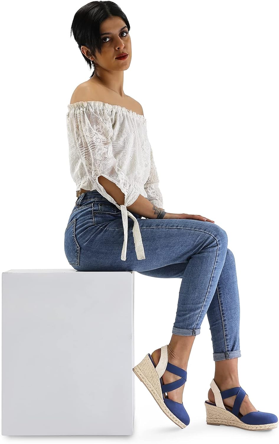 mysoft Women's Closed Toe Crisscross Elastic Ankle Strap Platform Espadrille Wedge Sandals - Image 2