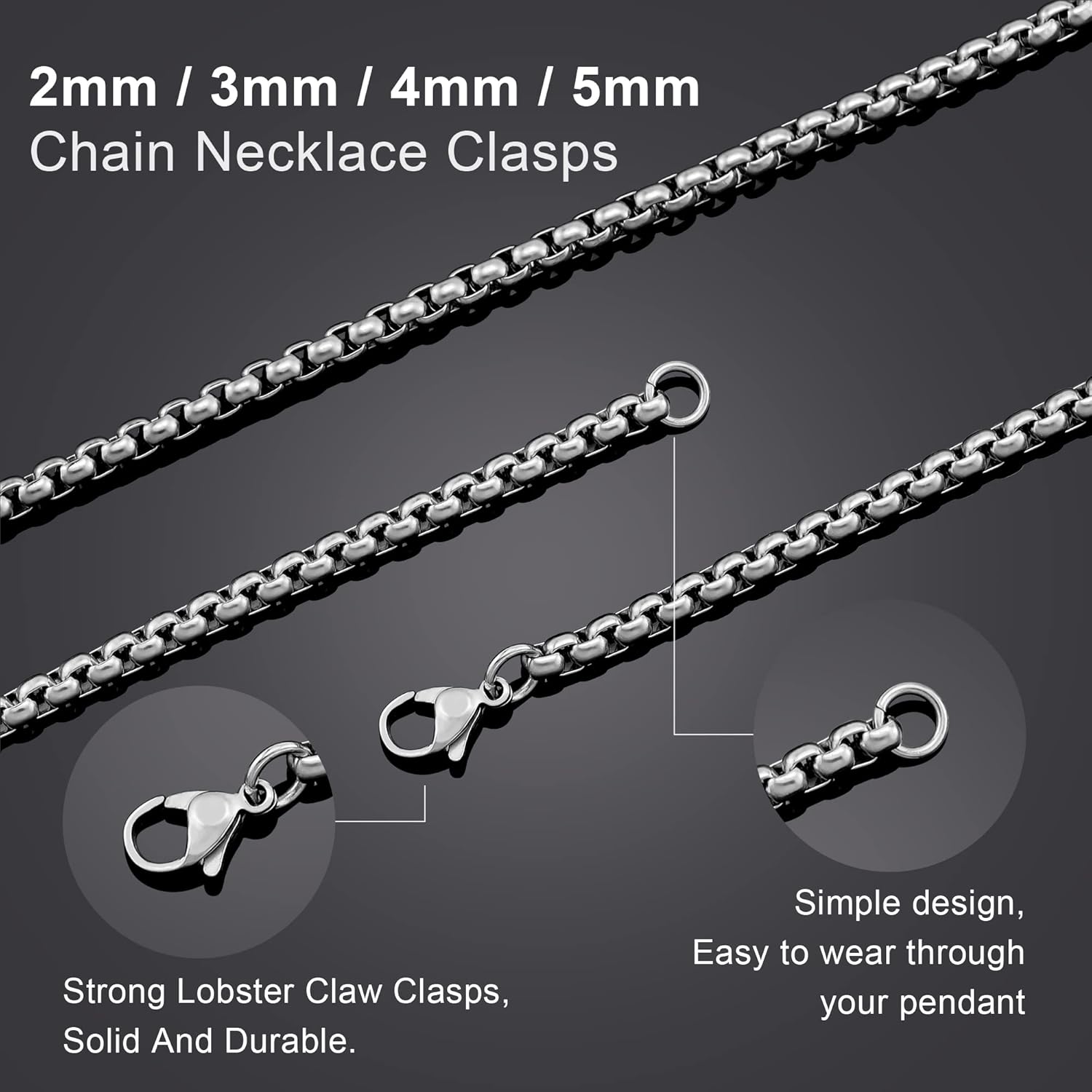 Sunique Square Rolo Chain Necklace 2mm 5mm Stainless Steel Round Box Necklace for Men Women Jewelry - Image 5