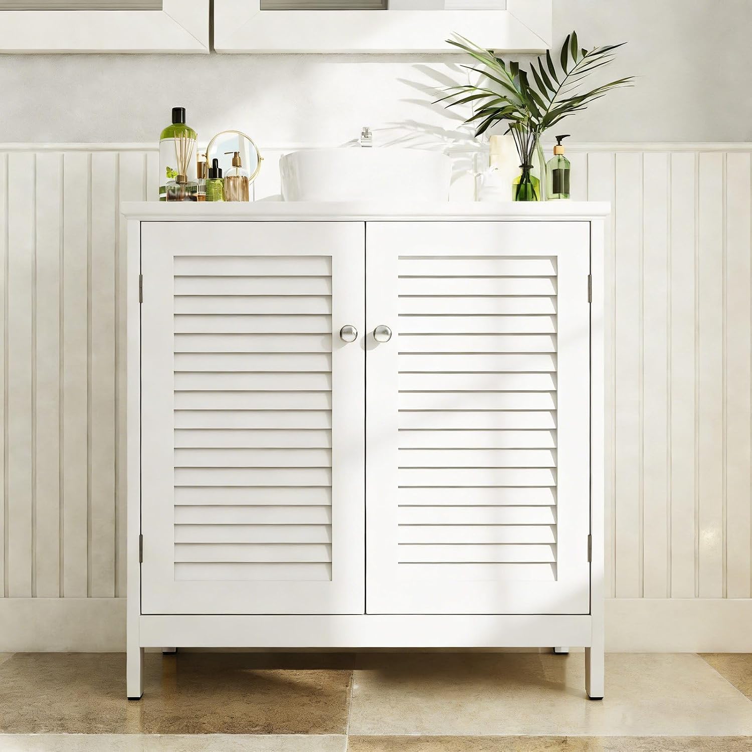 Wall Mounted Sink Storage Cabinet, Modern Wooden Under Sink Organizer with 2 Doors and Shelf for Home Bathroom Vanity