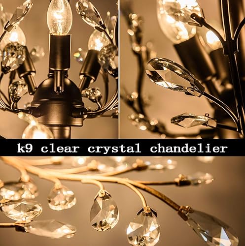 Miniatura 8 de Ganeed Candelabros vintage K9 de cristal transparente, iluminación de techo, iluminación colgante empotrada con 3 luces para sala de estar, comedor,