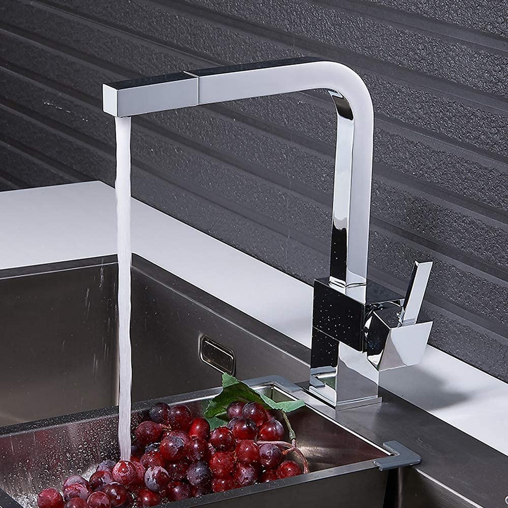 ZBBDFAZD Kitchen Tap Pull Out Kitchen Faucet Square Brass Kitchen Mixer Sink Faucet Mixer Kitchen Faucets Pull Down Kitchen Tap,Sink Vegetable Pot Water-Tap Rotatable Household Taps Vessel Faucet (Pl