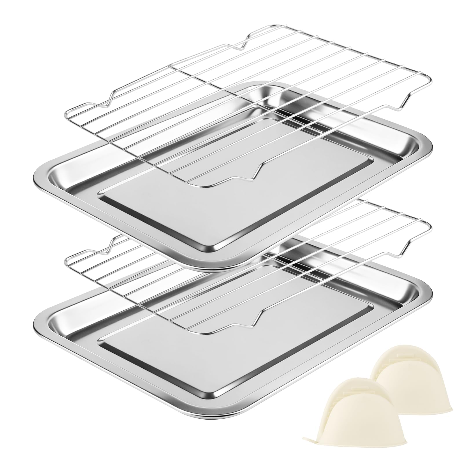 2 Stück Backblech mit Abkühlgitter Set, Hochbelastbares Edel