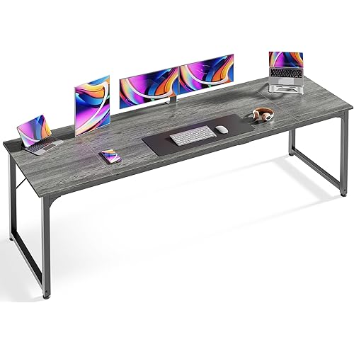 Huuger Computer Desk, 80 Inch Office Desk, Gaming Desk with Storage, Writing Desk Work Desk for Home Office, Study, Long Simple Desk, Large Legroom, Metal Frame, Grey