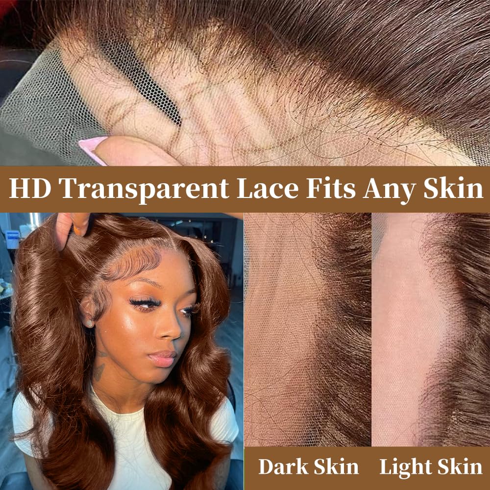 Chocolate Brown Lace Front Wig 200% Body Wave Glueless Wig 13x6 Human Hair Density Hd Transparent Front Wigs Human Hair Pre Plucked with Baby Hair Brown Colored Wigs for Women 24 Inch