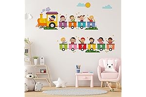 Calcomanías de pared para niños: Tren numérico, figuras de colores para el...
