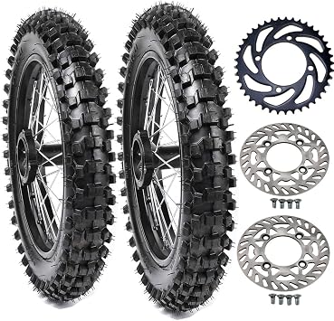 Off-Road Motorcycle Wheels Set - Complete Kit for Pit Bikes, Motocross, Coolster - Front 70/100-17 + Rear 90/100-14 Tires, Disc Rotors, 15mm Bearings