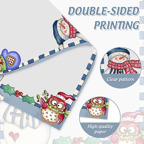 60Pcs Winter Stationery Paper Cute Christmas Snowman Border Letterhead Blue Xmas Decorative Letter Writing Paper for Notes Greeting Cards Invitation Office School Printing, 8.5 x 11 Inch