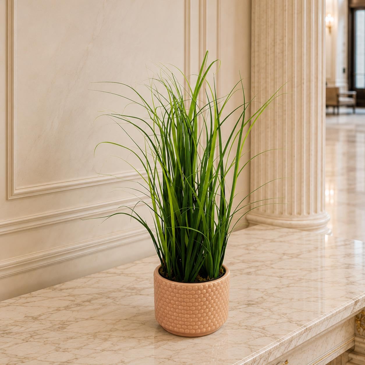 Leaf 60 cm Artificiel Grass Plant avec Peach Dusty Pink Ceramic Planter Marque
