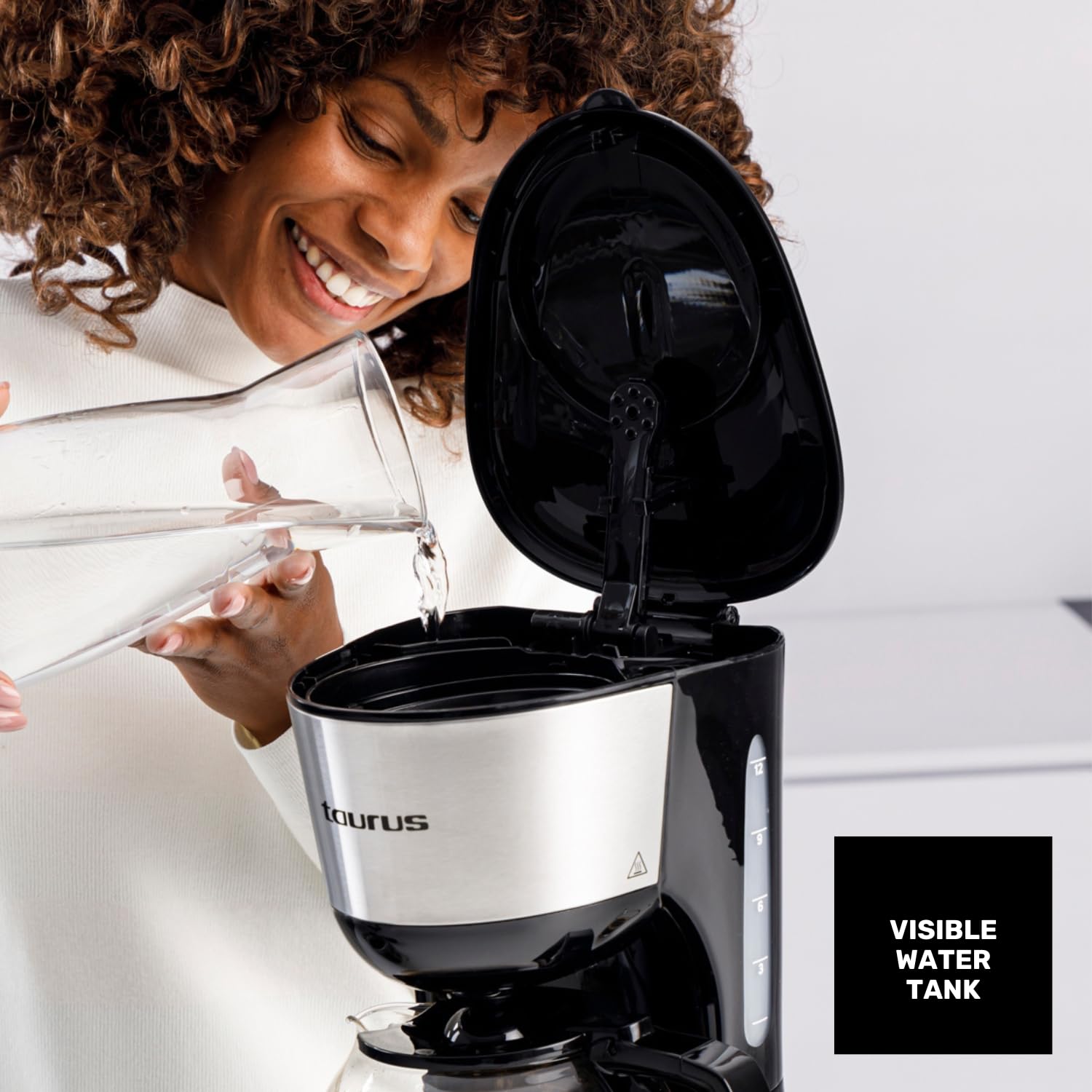 Taurus - Macchina Caffè Filtro Verona 12 | 1000W | 12 Tazze | Pure Coffee Technology | Filtro Riutilizzabile | Caraffa in Vetro | Finiture Acciaio Inox | Piastra Riscaldante | Spegnimento Automatico.