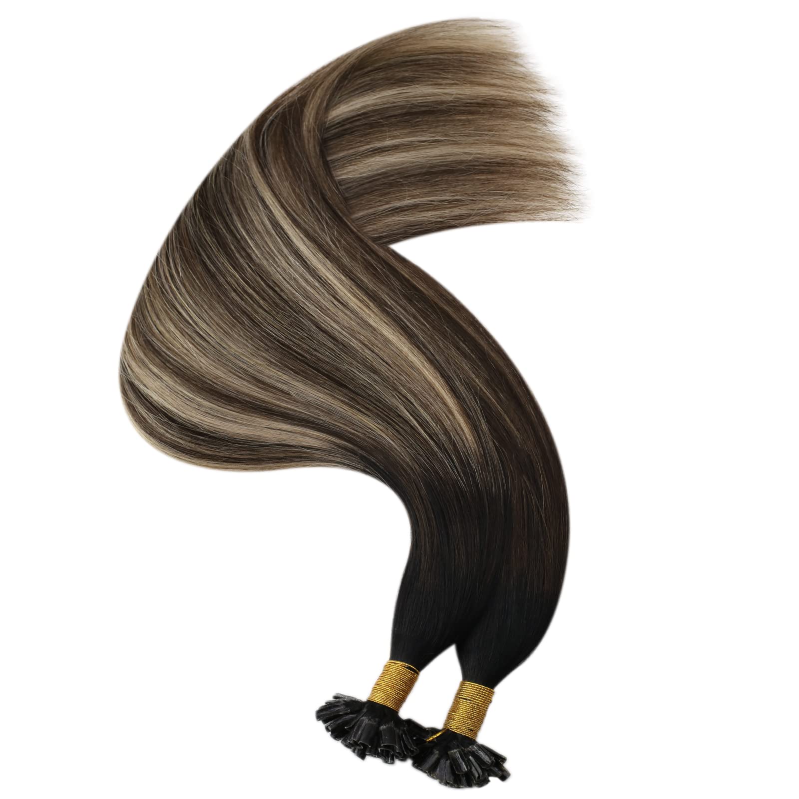 Ugeat Przedłużanie Włosów Keratyna Utip, Włosy Ludzkie, Balayage Naturalna Czerń do Crązu, 55cm 50 sztuk 50g, Przedłużanie Włosów U Tip Blond, Remy Naturalne Proste