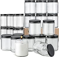 AOZITA 24 Pack 8oz Thick Clear Glass Jars with Airtight Black Lids & Labels - Mason Jars for Candle Making, Food Storage, Spices, Lotions, Dishwasher Safe