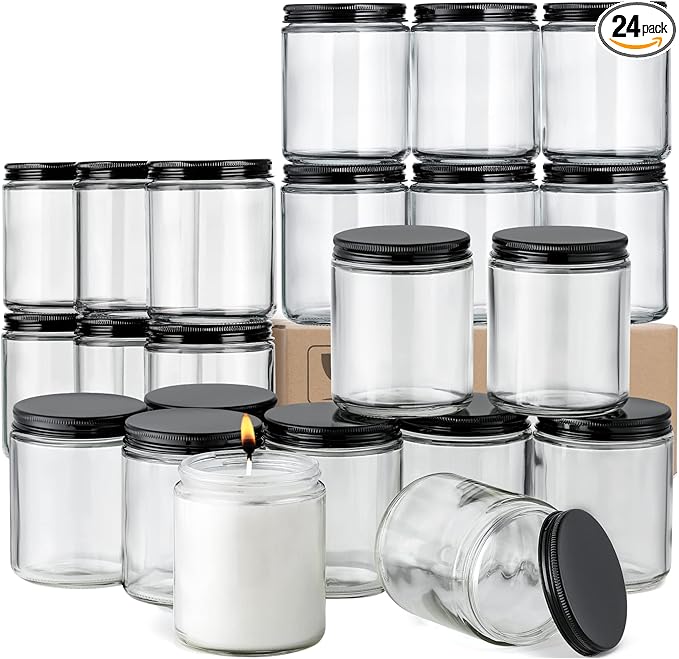 24 Pack, 8 OZ Thick Glass Jars with Metal Lids