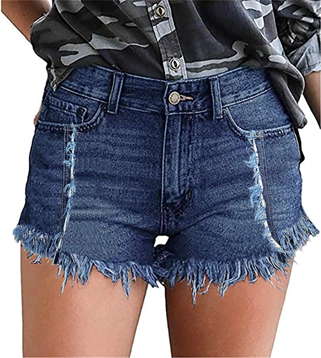 Necooer Women Denim Shorts Casual Summer Mid Waist Stretchy Denim Jean Shorts