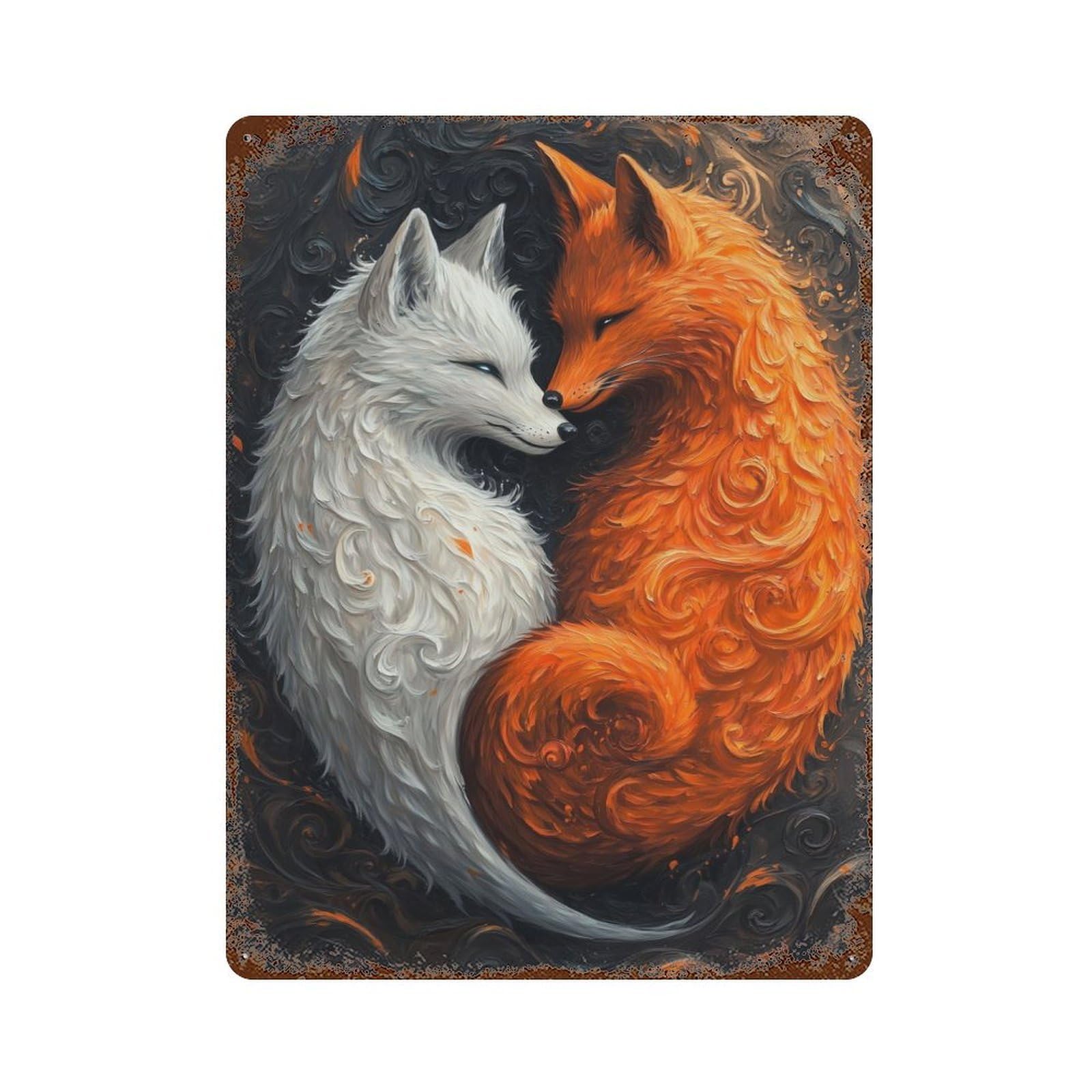 Rust Effect Loving Japan Foxes Vintage Rust Metal Sign 15.7"x11.8", Classic Wall Plaque for Shed, Workshop And Garage Wall Decor