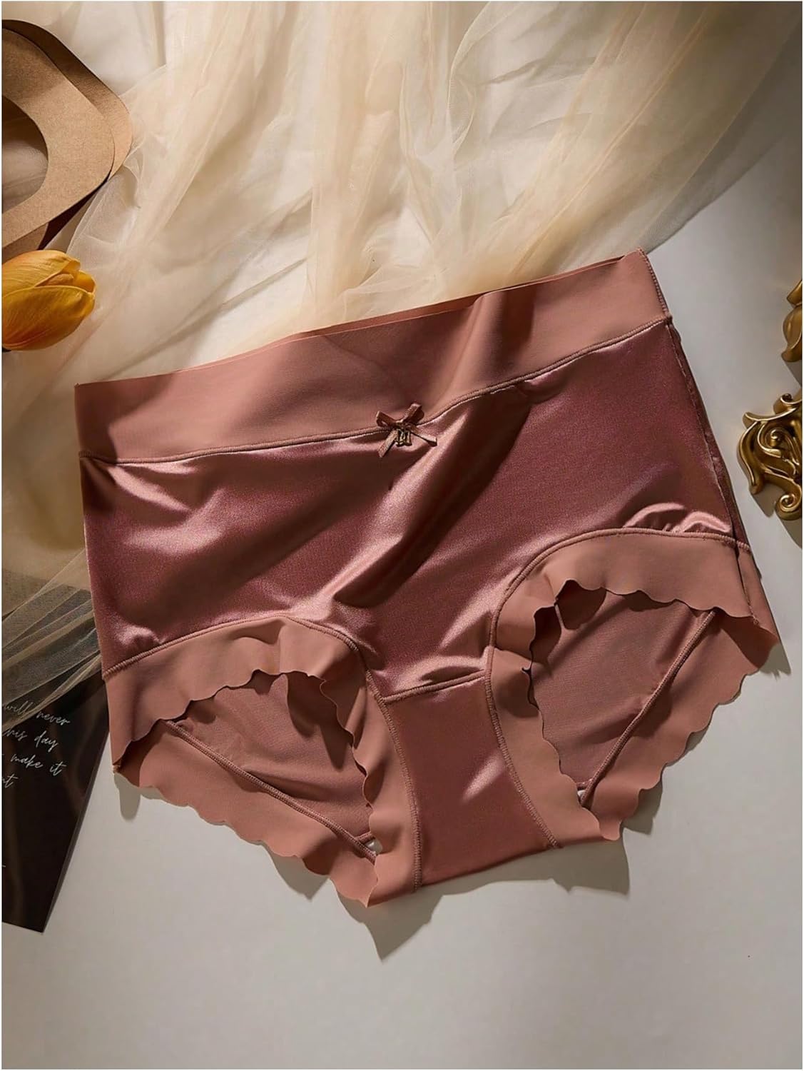 SOLY HUX Women's Satin Silk Briefs Scallop Trim No Show Underwear Lingerie Mid Rise Panties 4 Piece - Image 4