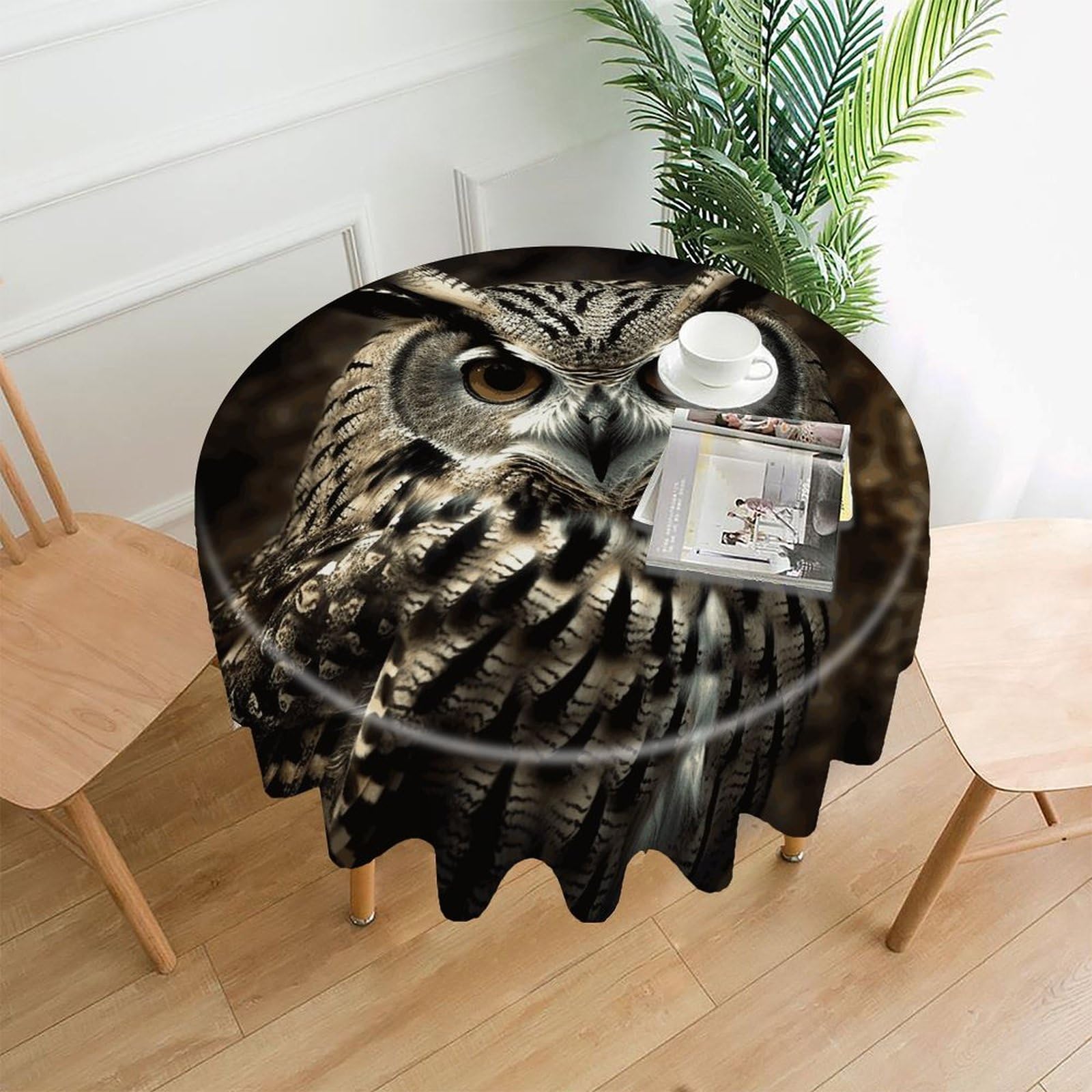FekiLoot an Owl Round Tablecloth Cover 60 Inch Wrinkle Free Washable Polyester Fabric Table Cover Decorative Round Table Cloth for Home Dining Kitchen Party Farmhouse