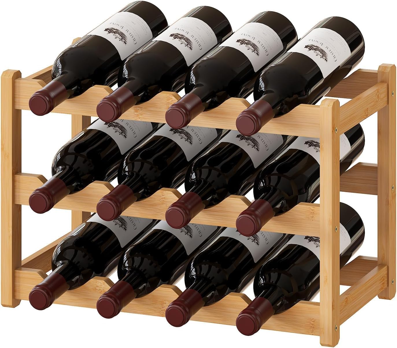 Bamboo Wine Rack 12 Bottle Holder – Countertop Wine Storage Organizer for Kitchen, Bar, Pantry – Durable Natural Bamboo, Stable 3-Tier Design, Easy Assembly – Freestanding Wine Bottle Display.-image-15