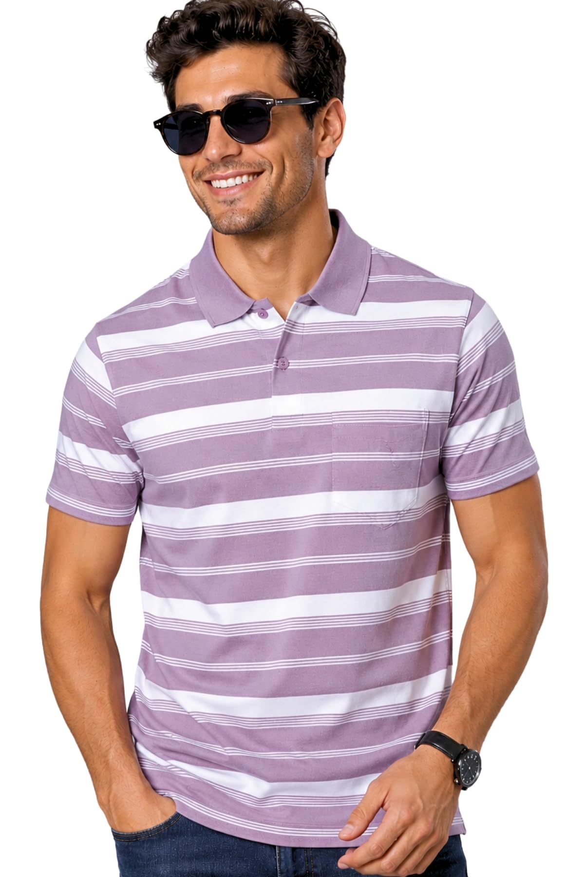 Half Sleeve Polo T-Shirt for Men with Pocket || Stripe Collar and Pocket T-Shirt for Men Half Sleeves-image-30
