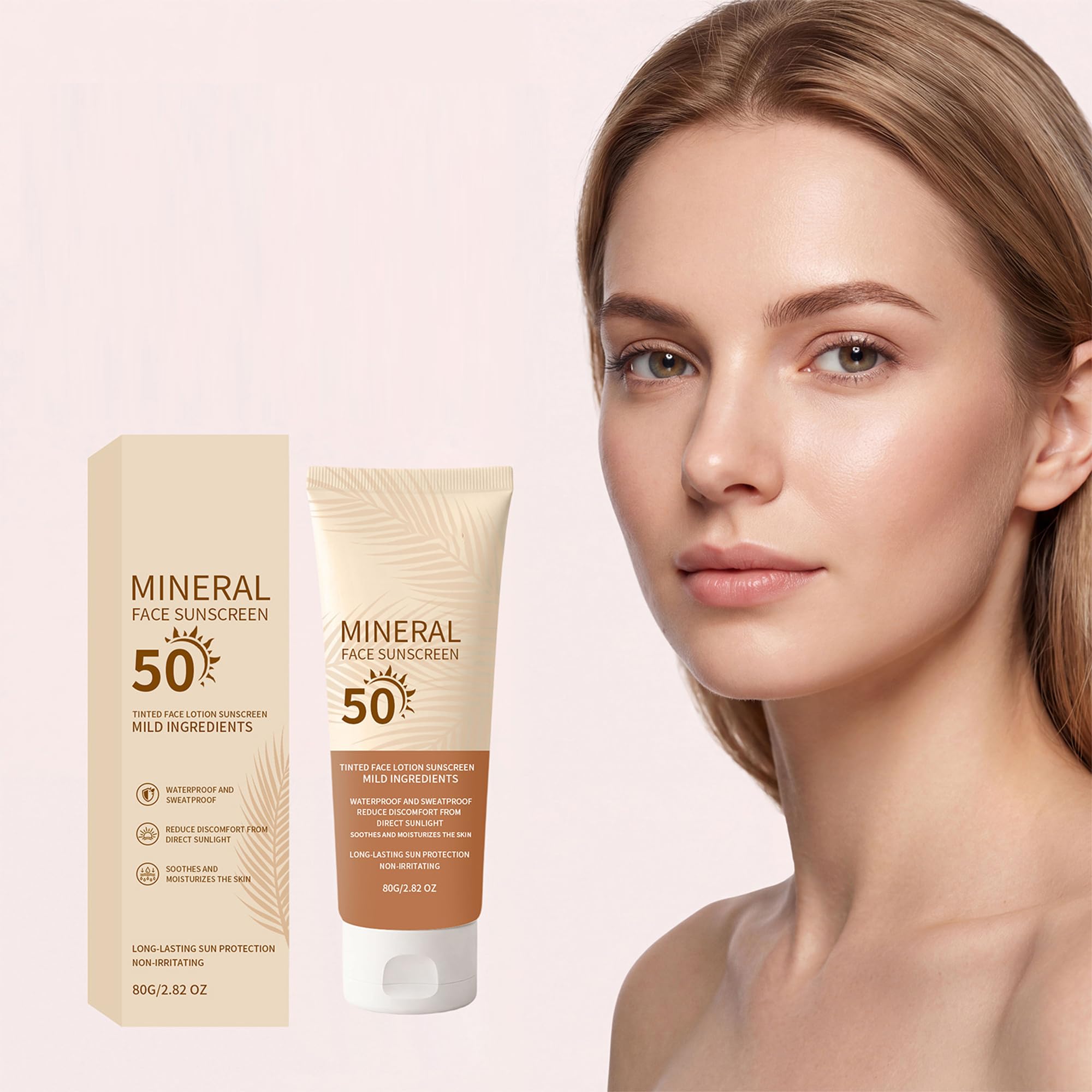 UV Doux SPF 50 Mineral Face Sunscreen, Tinted, Oil-Free, Mittlere bis gebräunte Haut, Breitband Sonnenschutz, mit Blaulicht und Sonnenschutz, 4% Zinkoxid und Titandioxid, hypoallergen (2pcs)