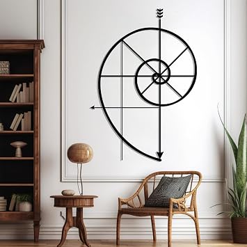 Fibonacci Spiral Metal Wall Art, Golden Ratio Metal Wall Decor, Math Wall Decor, Minimalist Geometric Wall Art, Fibonacci Sequence Wall Hanging for Living Room, Office Black, 41"x29"/105x73cm
